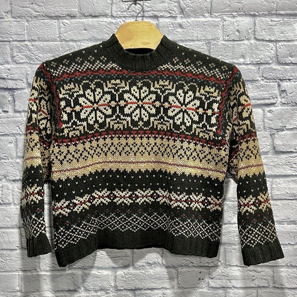Vintage Abercrombie Fitch Sweater Men Wool Fair Isle Nordic Chunky Knit Sz Large